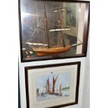 MARITIME INTEREST WATERCOLOURS ETC, comprising three Peter Knox watercolours 'Brig Moored in the