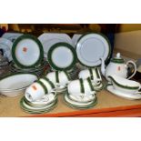 A ST ANDREWS BONE CHINA 'GREEN MARBLE' PATTERN DINNER SERVICE, comprising a coffee pot, eight