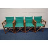 FOUR MODERN BEECH FOLDING DIRECTORS CHAIRS, with green fabric