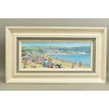 HILARY BURNETT COOPER (BRITISH CONTEMPORARY) 'EVENING SWANAGE' a crowded beach on a sunny day,