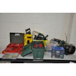 A SELECTION OF POWER AND HAND TOOLS including a Bosch PHO16-82 electric planer, a Black and Decker