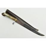AN EUROPEAN DAGGER IN SHEATH, plain polished, slightly curved blade, approximately 10 inches, fitted