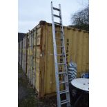 AN ABRU STAIRMASTER ALUMINIUM DOUBLE EXTENSION LADDER, approximate extended length 6.10m