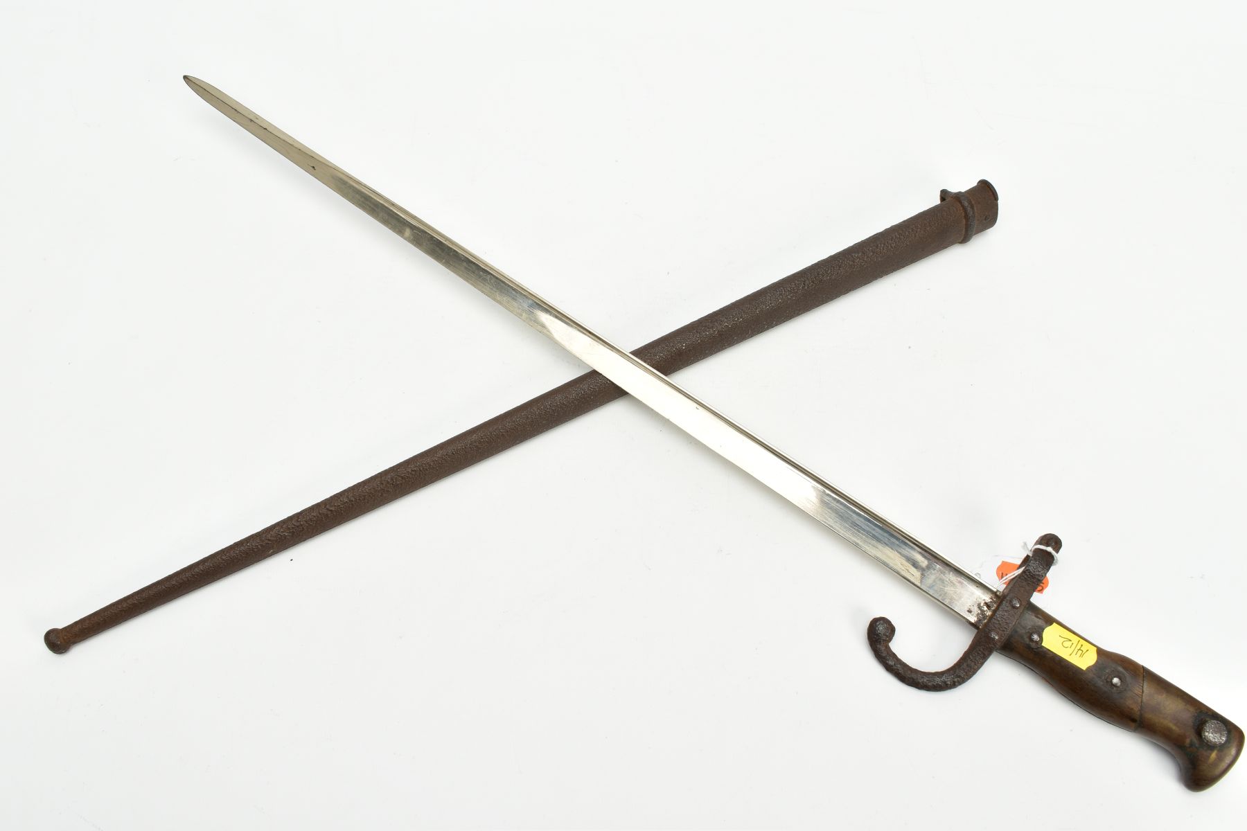 A FRENCH T-BACK SWORD BAYONET for the M-1874 Gras French Rifle, top of the blade is marked 'M-de-