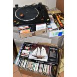 THREE BOXES AND LOOSE CONTAINING OVER ONE HUNDRED LP'S, over fifty cds and tapes, a Sony PS-LX150H