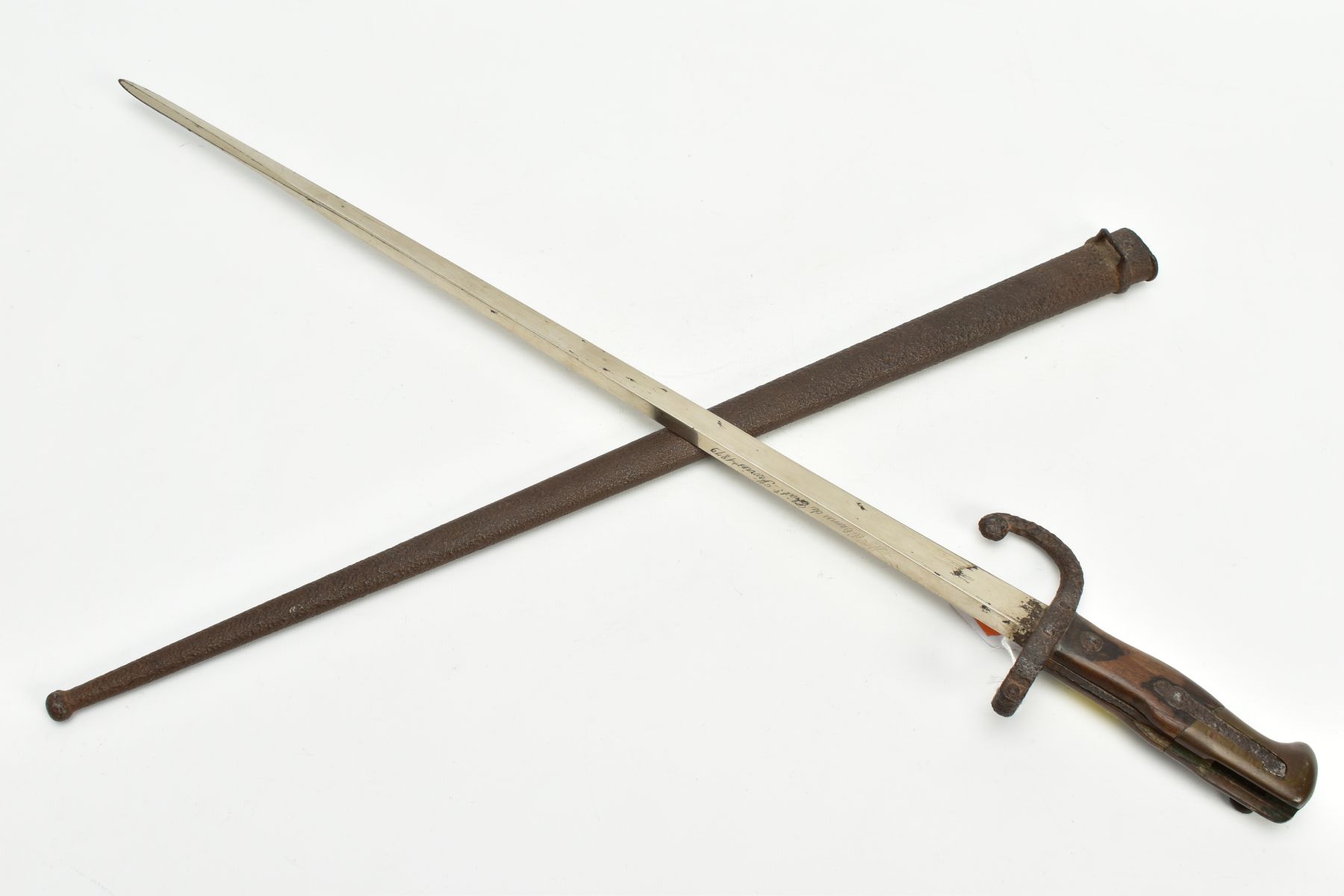 A FRENCH T-BACK SWORD BAYONET for the M-1874 Gras French Rifle, top of the blade is marked 'M-de- - Image 3 of 5
