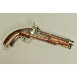 AN ANTIQUE 13 BORE PERCUSSION CAVALRY PERCUSSION PISTOL fitted with an 8'' barrel, it bears no proof