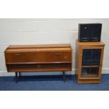 A VINTAGE TEAK CASED RADIOGRAM CASE (no contents), width 134cm together with a Crown component
