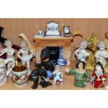A COLLECTION OF ASSORTED LATE 19TH AND 20TH CENTURY CERAMICS, including assorted bisque figures, a