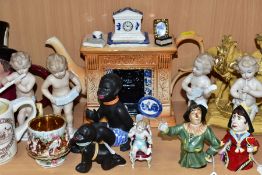 A COLLECTION OF ASSORTED LATE 19TH AND 20TH CENTURY CERAMICS, including assorted bisque figures, a