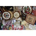 THREE BOXES OF 19TH AND 20TH CENTURY FRAMED AND LOOSE FLORAL AND BIRD THEMED EMBROIDERIES, Victorian