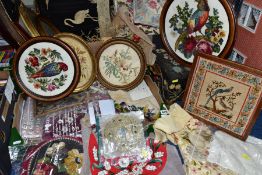 THREE BOXES OF 19TH AND 20TH CENTURY FRAMED AND LOOSE FLORAL AND BIRD THEMED EMBROIDERIES, Victorian