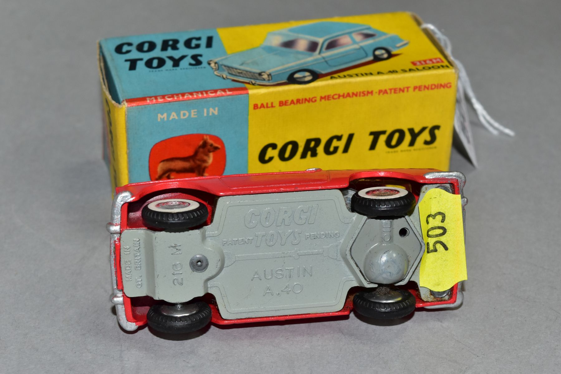 A BOXED CORGI TOYS AUSTIN A40, No 216M, red body with black roof, flat spun hubs with self- - Image 4 of 4