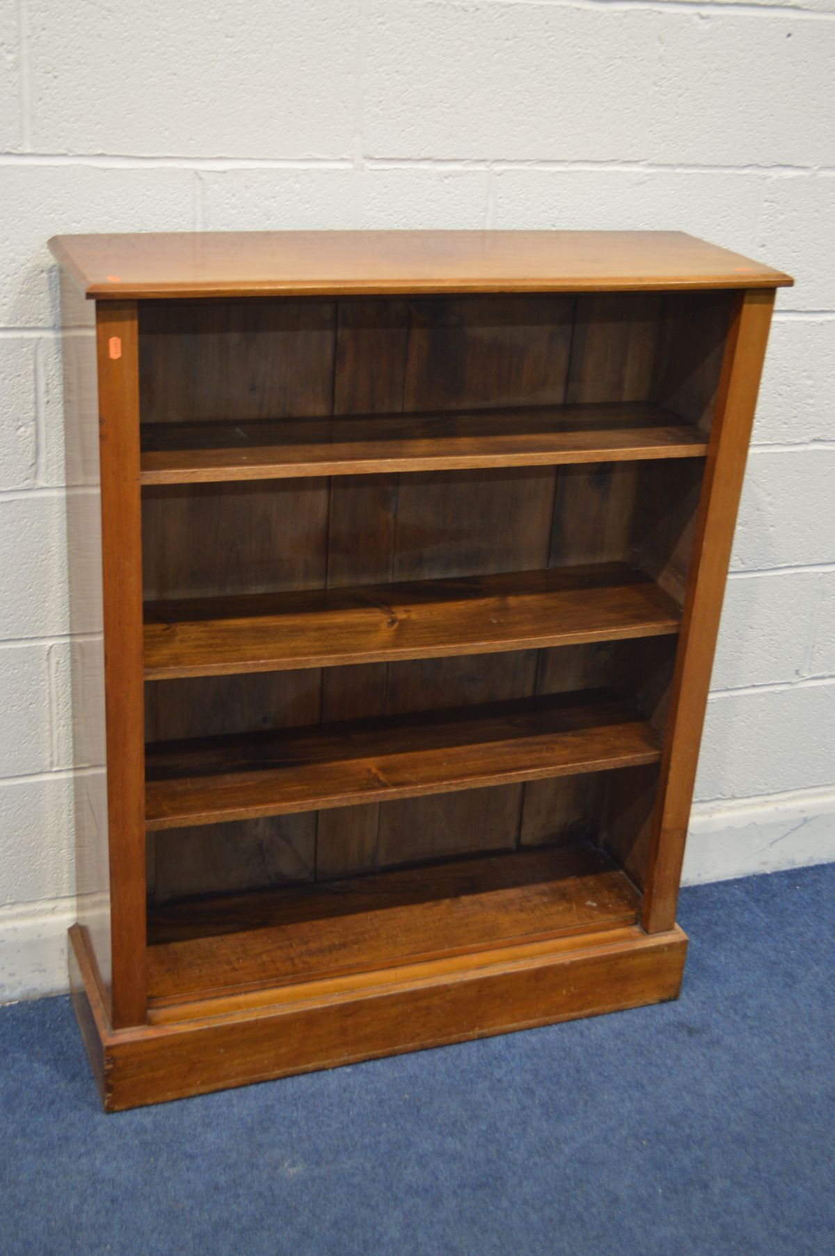 A VICTORIAN WALNUT OPEN BOOKCASE with three adjustable shelves width 95cm x depth 30cm x height