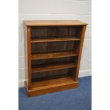 A VICTORIAN WALNUT OPEN BOOKCASE with three adjustable shelves width 95cm x depth 30cm x height
