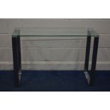 A MODERN CHROME AND GLASS HALL TABLE width 110cm x depth 40cm x height 75cm