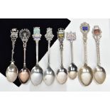 EIGHT ENGLISH AND CONTINENTAL COLLECTABLE SILVER TEASPOONS, of various designs such as a London