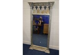 A LONG MODERN GREY RESIN FINISH WALL MIRROR 83cm x 169cm (sd and losses)