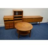 A SCHREIBER TEAK FINISH SIDEBOARD/CHEST OF SIX DRAWERS width 152cm together with two Nathan teak