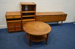 A SCHREIBER TEAK FINISH SIDEBOARD/CHEST OF SIX DRAWERS width 152cm together with two Nathan teak