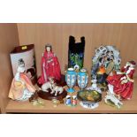 A GROUP OF ASSORTED CERAMICS, including two Royal Doulton ladies 'Fair Lady' HN2835 and 'Top O'The
