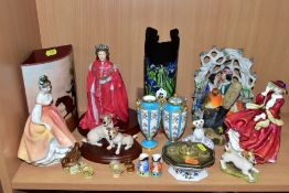 A GROUP OF ASSORTED CERAMICS, including two Royal Doulton ladies 'Fair Lady' HN2835 and 'Top O'The