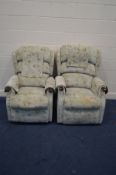 A PAIR OF CELEBRITY UPHOLSTERED ELECTRIC RISE AND RECLINE ARMCHAIRS (PAT pass and working)
