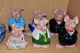 SIX WADE NATWEST PIG MONEY BOXES, duplicate Sir Nathaniel, one chipped to coat tails, all six have