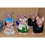 SIX WADE NATWEST PIG MONEY BOXES, duplicate Sir Nathaniel, one chipped to coat tails, all six have