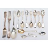 A SELECTION OF SILVER CUTLERY, to include two George III Fiddle pattern forks hallmarked London 1804