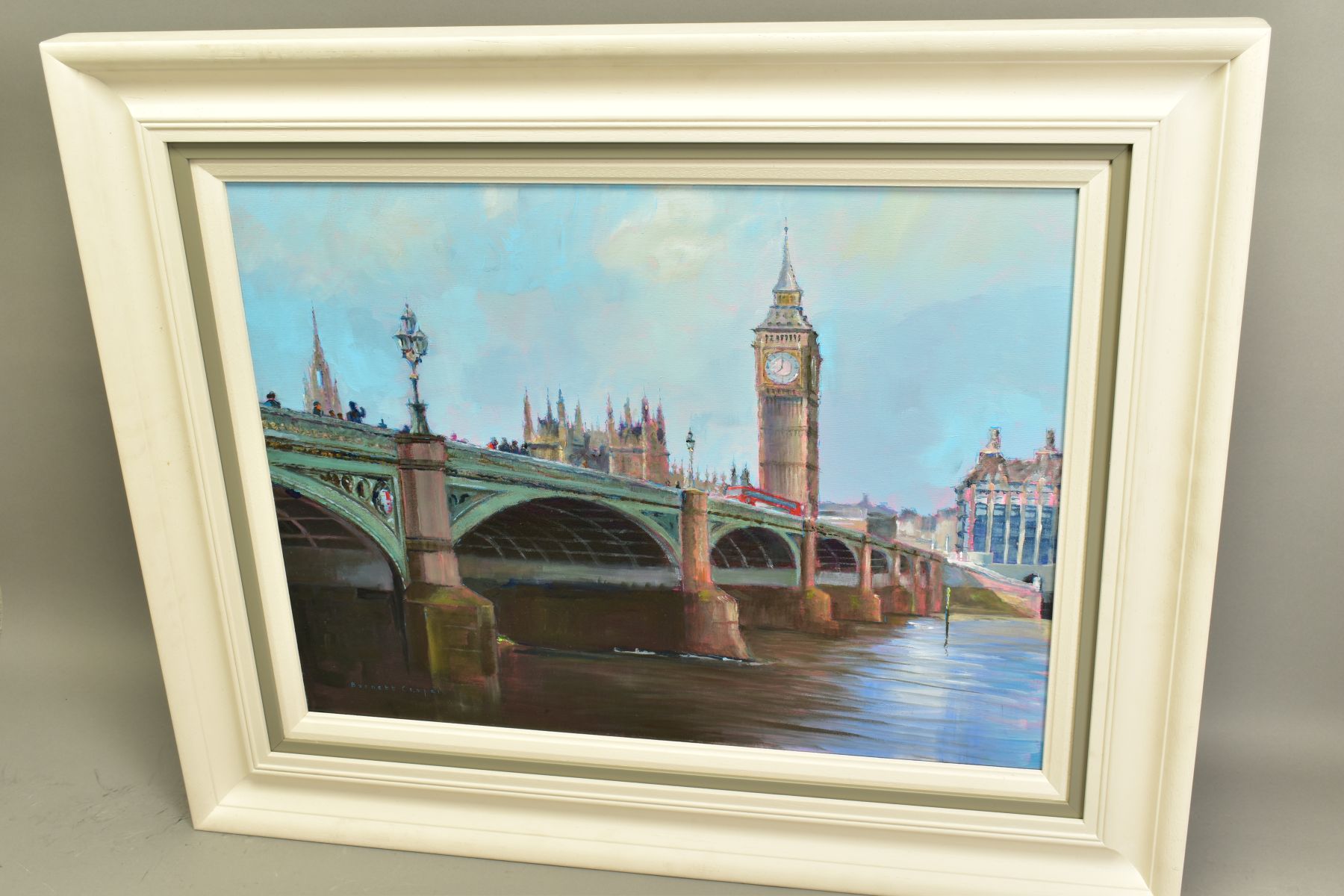 HILARY BURNETT COOPER (BRITISH CONTEMPORARY) 'WESTMINSTER BRIDGE', a London view across the - Image 4 of 6