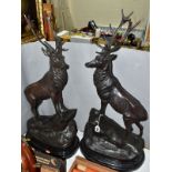 AFTER JULES MOIGNIEZ (FRENCH 1835-1894), a pair of bronze stag, each modelled standing on the