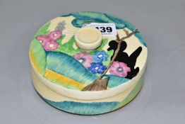 CLARICE CLIFF FOR NEWPORT POTTERY BIZARRE POWDER BOWL, 'Fragrance' pattern, printed factory marks,