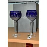 A BOXED PAIR OF WATERFORD CRYSTAL CLARENDON COBALT BLUE HOCK GLASSES (2)