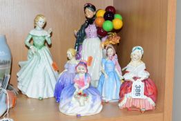 SIX ROYAL DOULTON FIGURES, comprising Peggy HN2038, Wendy HN2169, Marie HN1570, Monica HN1467, Grace