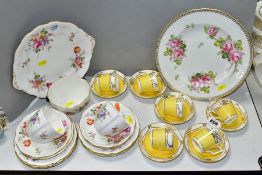 A SMALL GROUP OF STEVENSON & HANCOCK AND ROYAL CROWN DERBY PORCELAIN, comprising six yellow and gilt