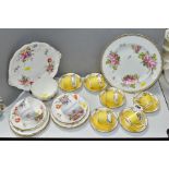 A SMALL GROUP OF STEVENSON & HANCOCK AND ROYAL CROWN DERBY PORCELAIN, comprising six yellow and gilt