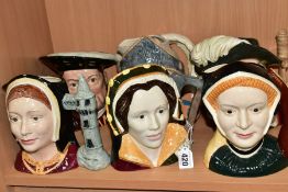 SIX LARGE ROYAL DOULTON CHARACTER JUGS, comprising Henry VIII D6642, Catherine of Aragon D6643,