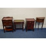 A REPRODUCTION MAHOGANY SERPENTINE TWO DRAWER BEDSIDE CABINET together with an Oriental drawer unit,