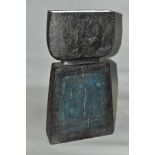 A TROIKA POTTERY 'DOUBLE BASE' VASE BY BENNY SIROTA, dark grey/black textured glaze, the lower