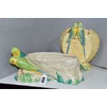 CLARICE CLIFF FOR NEWPORT POTTERY BUDGERIGAR DESIGN FLOWER BOWL, brown backstamp No 867, length