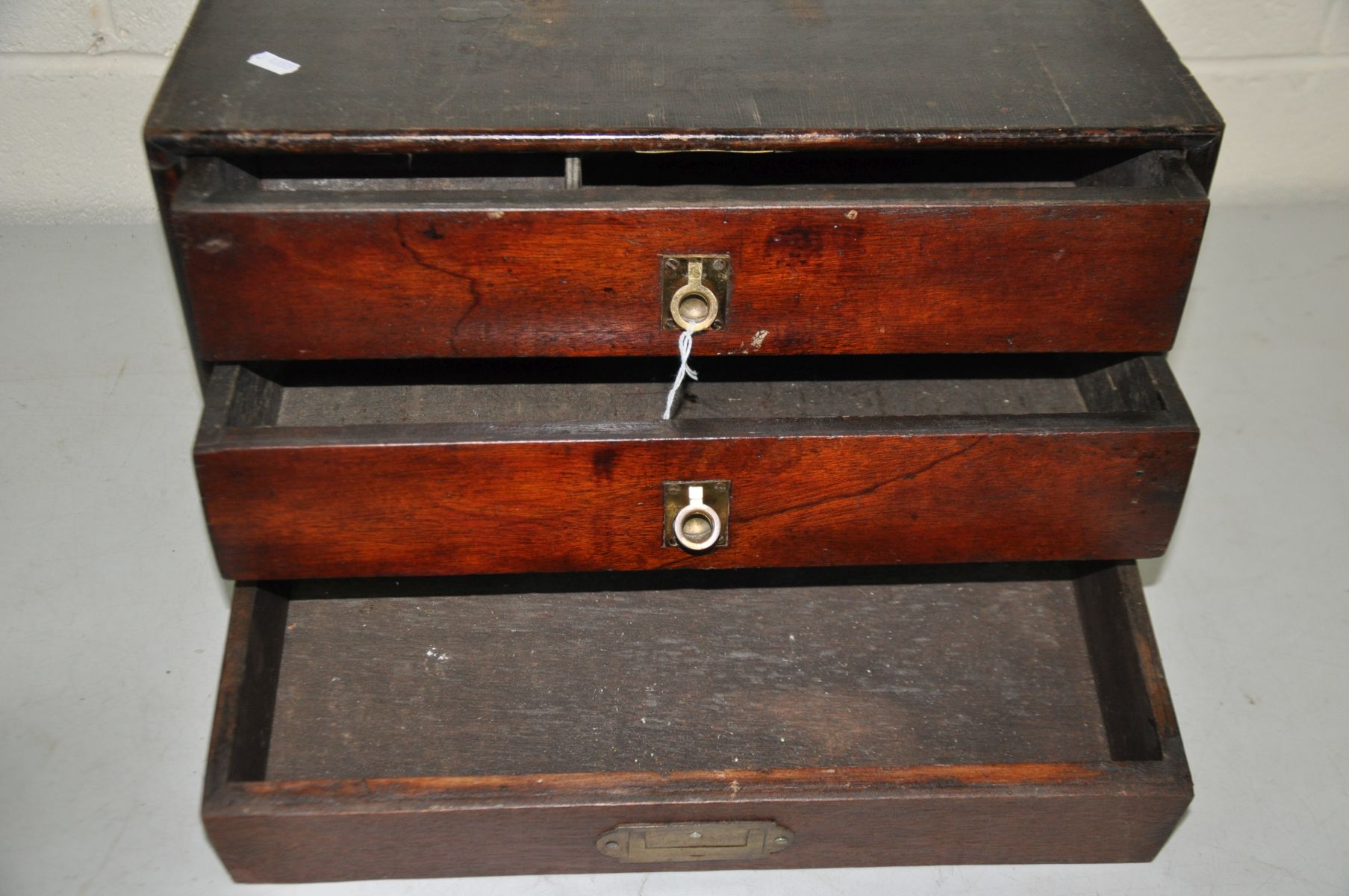 A VINTAGE ENGINEERS TOOL CHEST with lift off front and three long internal drawers 47cm wide x - Image 3 of 3