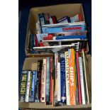 TWO BOXES OF BOOKS, DVD'S AND VHS CASSETTES, including Cunard Liner interest, Titanic Ocean