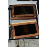 TEN MAGIC LANTERN SLIPPING SLIDES, in wooden frames, subjects include dancers and comical