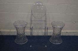 A PAIR OF STONE BY CARTELL DESIGN MARCEL WANDERS CRYSTAL STYLE STOOLS height 47cm together with A