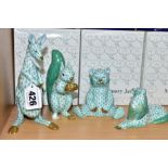 FOUR HEREND ANIMAL FIGURES WITH GREEN DECORATION, comprising a Kangaroo with red patterned Joey in