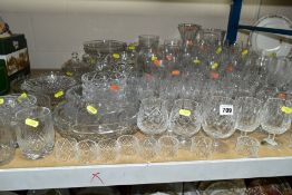 A COLLECTION OF CUT GLASS etc, to include Waterford, Royal Doulton, Stuart, brandy, wine and