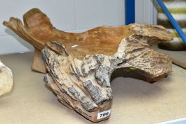 A TEAK WOOD NATURAL ROOT FRUIT BOWL/TABLE CENTREPIECE, approximate height 23cm x length 69cm x width