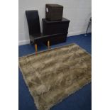 A KELLY HOPPEN WOOLLEN RUG 203cm x 150cm together with a brown leatherette dining chair, two brown