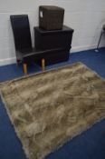 A KELLY HOPPEN WOOLLEN RUG 203cm x 150cm together with a brown leatherette dining chair, two brown